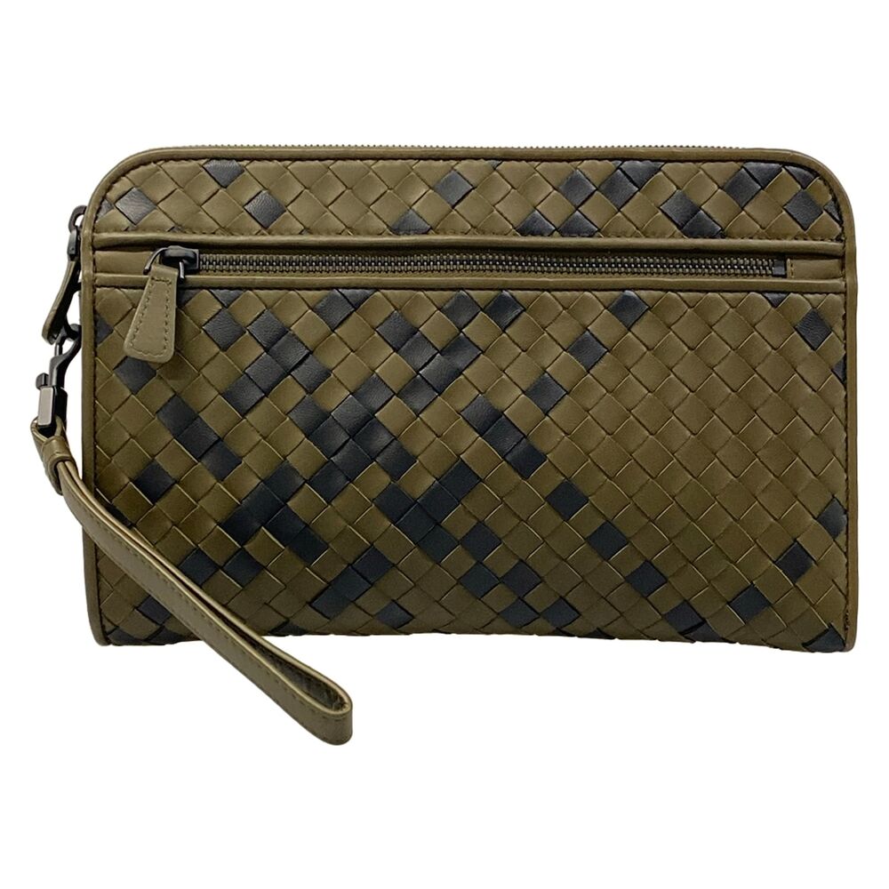 Bottega Veneta Intrecciato Clutch Bag Khaki Black